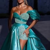 abordables VERT-Robe de soirée fourreau scintillante robe de bal d&#039;anniversaire traîne sans manches bustier détachable en satin avec sequins robe de bal
