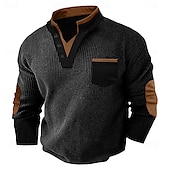 preiswerte Lässiges Henley-T-Shirt-Herren Waffel-T-Shirt Waffel-Henley-Hemd Langarm V Ausschnitt Frühling &amp; Herbst Einfarbig Mode Basic Falscher Zweiteiler Straße Lässig Sport Schwarz Marinenblau Hell Gray Top T-Shirt für Herren