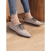 economico Scarpe oxford da donna-scarpe oxford in pelle scamosciata con pannello leopardato da donna – ballerine stringate con punta affilata per outfit casual ed eleganti