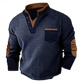 preiswerte Lässiges Henley-T-Shirt-Herren Waffel-T-Shirt Waffel-Henley-Hemd Langarm V Ausschnitt Frühling &amp; Herbst Einfarbig Mode Basic Falscher Zweiteiler Straße Lässig Sport Schwarz Marinenblau Hell Gray Top T-Shirt für Herren