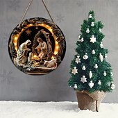 economico Forniture per eventi e feste-cartello rotondo in legno con natività di Gesù, battesimo, decorazione da appendere alla porta per camera da letto e soggiorno