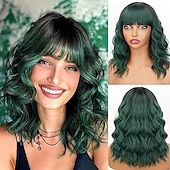 baratos Perucas Sintéticas sem Touca-peruca com franja para mulheres bob ondulado charmosas perucas sintéticas com cabelo natural encaracolado resistente ao calor na altura dos ombros para uso diário em festas