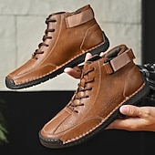 economico Stivaletti alla caviglia-stivaletti casual da uomo in similpelle marrone - design con lacci, cinturino regolabile e suola antiscivolo per il comfort quotidiano