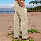 economico Vacanza-Per uomo Pantaloni di Lino Pantaloni Pantaloni Estivi Tasca Semplice Comodità Traspirante Quotidiano All'aperto Uscire Moda Streetwear Cachi Grigio chiaro
