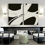 preiswerte Stillleben-Gemälde-Wabi Sabi Kunstwerk handgemachtes abstraktes weiß-schwarzes Ölgemälde 2er-Set blau-beige Strukturwandkunst große Wandkunst modernes Strukturgemälde auf Leinwand Mode Wohnzimmer Wanddekoration