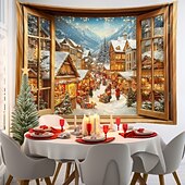 olcso karácsonyi gobelin lóg-karácsonyi díszek függő gobelin ablak kilátás fal művészet karácsonyi nagy kárpit falfestmény dekoráció fénykép háttér takaró függöny otthon hálószoba nappali dekoráció