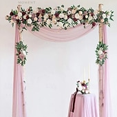 ieftine Decorațiuni de nuntă-kit de flori arc nunta cu draperii (pachet de 5) - 1 buc ghirlandă de flori artificiale 2 buc ghirlandă artificială bej de lux cu 2 buc draperii transparente pentru ceremonia de nuntă fundal recepție