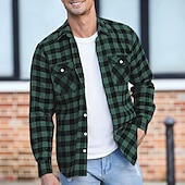 levne flanelové košile-Pánské Košile Flanelová košile Overshirt Pléd Venkovní ulice Bílá Rubínově červená Vodní modrá Fialová Dlouhý rukáv Zima Jaro &amp; podzim Oblečení