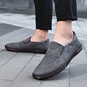 levne Pánské nazouváky a mokasíny-pánské prodyšné slip-on mokasíny - perforovaná ležérní obuv z umělého semiše s tkanými detaily a protiskluzovou podrážkou