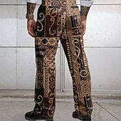 billiga Lösa-Herr Blommig Etnisk Kostymbyxor Medium Midja Business Casual Formell Bröllop Vardag Dragkedja Ficka Byxor med raka ben Sommar Vår Höst 3D-tryck Gul Blå Purpur