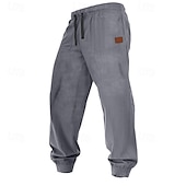 お買い得  スウェットパンツ-男性用 スウェットパンツ ジョガー コーデュロイパンツ ズボン カジュアルパンツ ドローストリング 弾性ウエスト 平織り 履き心地よい ソフト 全長 アウトドア カジュアル 日常 スポーツ ファッション Темный хаки ブラック