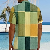 halpa Geometric Pattern-Miesten Skottiruutukuvio Keilailupaita Button Up paita Lyhythihainen Havaijilainen Vapaa-aika ulko- Kausaliteetti Urheilu- ja treenivaatteet Kesä Kevät Sänkyjen avaus Tasku Apila