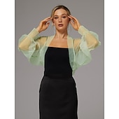 abordables enveloppes d&#039;invité de mariage-boléro en maille protection solaire manches longues bouffantes transparent cache-épaules boléro en tulle organza de mariée mode invité de mariage écharpe femme tout-assorti printemps&amp;amp;robe d&#039;été