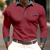 preiswerte Rugby-Polo für Herren-Herren Poloshirts Golf Poloshirts Strasse Geschäft Kargen Klassisch Langarm Modisch Basic Patchwork Tasche Farbblock Herbst Winter Jahreszeiten Regular Fit Hellblau Babyblau Schwarz Weiß Burgunderrot