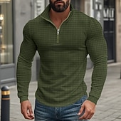 Χαμηλού Κόστους Κλασικό Πόλο Ανδρών-Ανδρικά Βάφλα Πόλο Μπλουζάκια Quarter Zip Polo Καθημερινά Αργίες Τρίμηνο φερμουάρ Μακρυμάνικο Μοντέρνα Σκέτο Άνοιξη &amp; Χειμώνας Κανονικό Μαύρο Λευκό Κρασί Χακί Ανοικτό Γκρίζο Πράσινο Χακί