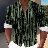 economico Camicie stampate da uomo-Per uomo Linea Camicie Camicia con bottoni Manica lunga Informale Da mare Interni Giornaliero Estate Primavera &amp; Autunno A fascia collare del nonno Stampa 3D Nero Blu Marrone Verde