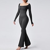 billiga Set och One-Pieces-Dam Jumpsuit Träningsdräkt Onesie Utsvängda byxben Ensfärgat Kroppsdräkt Byxdress Svart Kaffe Yoga Kondition Gymträning Andningsfunktion Mjuk Långärmad Sport Sportkläder Elastisk Smal