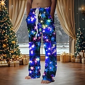 billiga Christmas Light Outfit-Hawaiian byxor för jul Herr Byxor Medium Midja Dragsko Elastisk midja Ledigt Helgdag julfest Standkläder Byxor med raka ben Sommar Vår Höst 3D-tryck Gul Blå Purpur