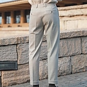 cheap Slim-Men&#039;s Dress Pants Woolen Pants Trousers Pleated Pants Suit Pants Pocket Plain Comfort Soft Full Length Party Business Daily Elegant Fashion Dark Gray Beige