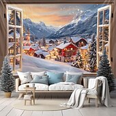 olcso karácsonyi gobelin lóg-karácsonyi díszek függő gobelin ablak kilátás fal művészet karácsonyi nagy kárpit falfestmény dekoráció fénykép háttér takaró függöny otthon hálószoba nappali dekoráció