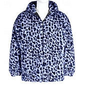 preiswerte Herrenjacken &amp; Herrenmäntel-Herren Winterjacke Fleecejacke Mantel aus Kunstpelz Täglich Urlaub warm Tasche Vlies Herbst Winter Leopard-Druck Modisch Strassenmode Mit Kapuze Standard Gelb Blau Grün Jacken