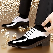 economico Formale-scarpe oxford da uomo in vernice rossa – design formale moderno con chiusura con lacci, ideali per lavoro, feste e occasioni speciali