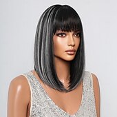 levne Syntetické trendy paruky-Bob paruka s ofinou syntetická paruka po ramena pro ženy z tepelně odolného vlákna