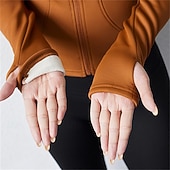 cheap Yoga Tops-Women's Yoga Top Stand Collar Thermal Warm Quick Dry Lightweight Thumbhole Long Sleeve Sports Solid Color Jacket Top For Running Fitness Yoga Slim Activewear