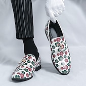 billiga Tillfällig-loafers med vitt blommönster för män med tofs och guldaccent – snygga vardags- och semiformella skor för moderiktiga outfits