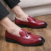 preiswerte Halbformell-Rote Loafer aus Kunstleder für Herren mit Quastendetail – elegante Schlupfschuhe für formelle Anlässe und das Büro