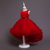 economico Vestiti per serate-Bambino Da ragazza Vestito da festa Tinta unica Senza maniche Prestazioni Compleanno Retato Bellissimo Dolce Poliestere Asimmetrico Vestito da festa Vestito svasato Abito linea A Estate 4-12 anni