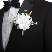 billiga Bröllopsdräkter-Mäns bröllops boutonniere vita boutonniere för brudgum och marskalker blommor sommar bröllopsaccessoarer dräktsdekorationer