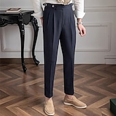 billige Slank-Herre Eksamen Dressbukser Napoli bukser Bukser kinesisk Knapper Lomme Helfarge Komfort Formell Fest Arbeid Mote Klassisk Stil Svart Mørkeblå Mikroelastisk