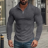 Χαμηλού Κόστους Κλασικό Πόλο Ανδρών-Ανδρικά Βάφλα Πόλο Μπλουζάκια Quarter Zip Polo Καθημερινά Αργίες Τρίμηνο φερμουάρ Μακρυμάνικο Μοντέρνα Σκέτο Άνοιξη &amp; Χειμώνας Κανονικό Μαύρο Λευκό Κρασί Χακί Ανοικτό Γκρίζο Πράσινο Χακί