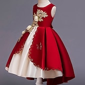 preiswerte Kleider für die Blumenmädchen-Blumenmädchenkleid Kinder Mädchen Prinzessinenkleid Leistung Hochzeit Party Elegant Schön Patchwork Blumen Ärmellos Rundhalsausschnitt Weinrot Rosa 4 Jahre +