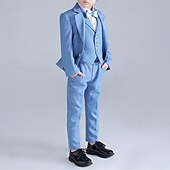 billiga Pojkes formella kostym-3/4/5 stycken Ringbärarkostym Pojkar Barn Kostym Formell kostym Kavaj &amp; väst &amp; byxor Formell Fest Alla hjärtans dag Mode Häftig Rutig Ficka Blå Polyester