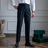 baratos Magro-Homens Graduação Social Calças chinês Bolsos Côr Sólida Conforto Formal Festa Trabalho Moda Estilo Clássico Preto Cáqui Micro-Elástica