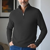 voordelige pullover voor heren-Voor heren Trui Jurk Trui Geribd breien Gecoupeerd Vetoketju Gebreid Effen Kleur Opstaand Stijlvol Basic Buiten Dagelijks Kleding Herfst Winter Kameel Zwart S M L