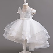 preiswerte Partykleider-kinderkleidung Mädchen Party Kleid Feste Farbe Kurzarm Hochzeit Besondere Anlässe Rüschen Gitter Zip bezaubernd Süß Polyester Asymmetrisch abendkleider Sommer Frühling Herbst 4-13 Jahre Wei