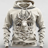 baratos moletons 3d masculinos-Homens Veado Moletons Moletom Casacos Moletom com capuz Gola Redonda Moda Impressão 3D Festa Feriado Streetwear Branco Com Cordão Outono Inverno Designer