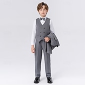 billiga Pojkes formella kostym-5 delar Ringbärarkostym Pojkar Barn Kostym Formell kostym Kavaj &amp; väst &amp; byxor &amp; brosch &amp; slips Formell Fest Mode Häftig Ensfärgat Ficka Blå Beige Grå Polyester