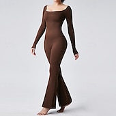 billiga Set och One-Pieces-Dam Jumpsuit Träningsdräkt Onesie Utsvängda byxben Ensfärgat Kroppsdräkt Byxdress Svart Kaffe Yoga Kondition Gymträning Andningsfunktion Mjuk Långärmad Sport Sportkläder Elastisk Smal