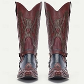 levne Cowboy &amp; Western Boots-Pánské Boty Kovbojské boty Denní PU Do půli lýtek Černá Červená Podzim Zima