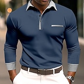 preiswerte Rugby-Polo für Herren-Herren Poloshirts Golf Poloshirts Strasse Geschäft Kargen Klassisch Langarm Modisch Basic Patchwork Tasche Farbblock Herbst Winter Jahreszeiten Regular Fit Hellblau Babyblau Schwarz Weiß Burgunderrot