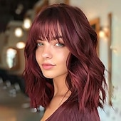 baratos Perucas Sintéticas sem Touca-peruca com franja para mulheres bob ondulado charmosas perucas sintéticas com cabelo natural encaracolado resistente ao calor na altura dos ombros para uso diário em festas