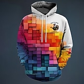 economico felpe 3d da uomo-Per uomo A quadri Felpe Felpa Soprabiti Felpa con cappuccio Girocollo Di tendenza Stampa 3D Feste Per eventi Abbigliamento di strada Bianco A cordoncino Autunno Inverno progettista