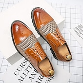 abordables Semi-formel-chaussures oxford pied-de-poule pour hommes - lacets en similicuir marron avec détails brogue et semelle robuste pour une tenue décontractée et formelle