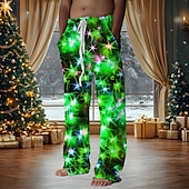 billiga Christmas Light Outfit-Hawaiian byxor för jul Herr Byxor Medium Midja Dragsko Elastisk midja Ledigt Helgdag julfest Standkläder Byxor med raka ben Sommar Vår Höst 3D-tryck Gul Blå Purpur