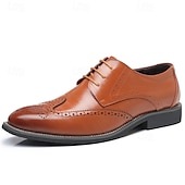 cheap Formal-Men&#039;s Classic Brown Brogue Oxford Dress Shoes – Faux Leather Lace-Up Formal Footwear for Office &amp; Events