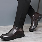 baratos Inverno e botas de neve-botas chelsea masculinas de couro quente com forro de pele e zíper - casuais e aconchegantes, perfeitas para o inverno